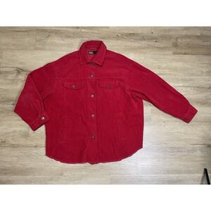 Zara Corduroy Shacket Oversized Sz S Shirt Jacket Red Raw Hem Boyfriend